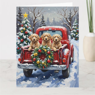 Cartão Caminhão Vermelho de Natal Cockapoo Férias