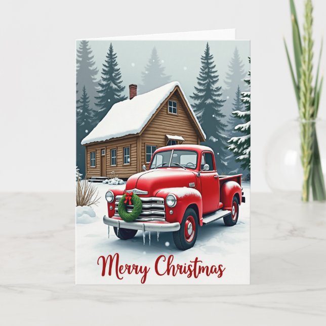 Cartão Caminhão Vermelho de Natal Rústico (Frente)