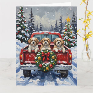 Cartão Caminhão Vermelho de Natal Shih Tzu Férias
