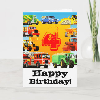 Cartão Caminhões de Aniversário do Menino