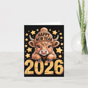 Cartão Camisa Cute Highland Cow Feliz Ano Novo 2026 Engra