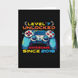 Cartão Camisa de Aniversário de 7 Anos de Gamer Desbloque