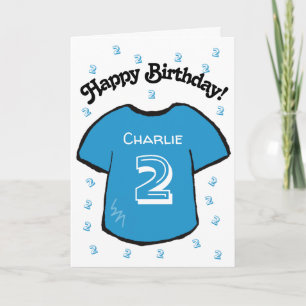 Cartão camisa de futebol azul-segundo aniversário de meni