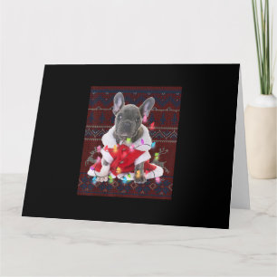 Cartão Camisa de Natal com Luzes de Cachorro Bulldog Fran