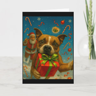 Cartão Camisa de Natal de Pitbull Fofa - Papai Noel e Pit