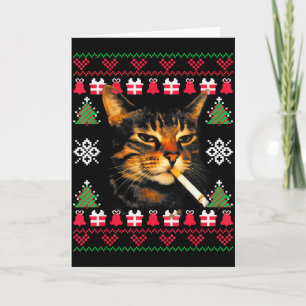 Cartão Camisa de Natal Feia de Gato Fumante Meme Divertid