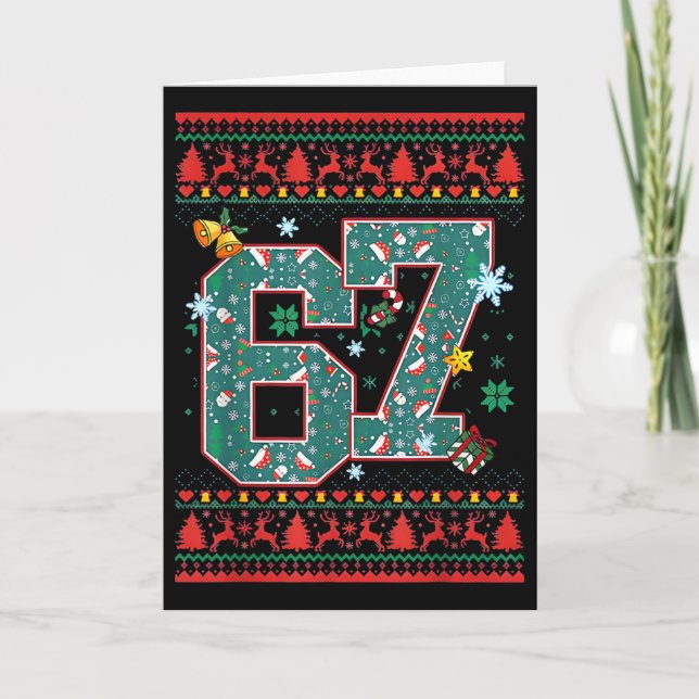 Cartão Camisa de Natal Retro 67 Six Seven Meme  (Frente)