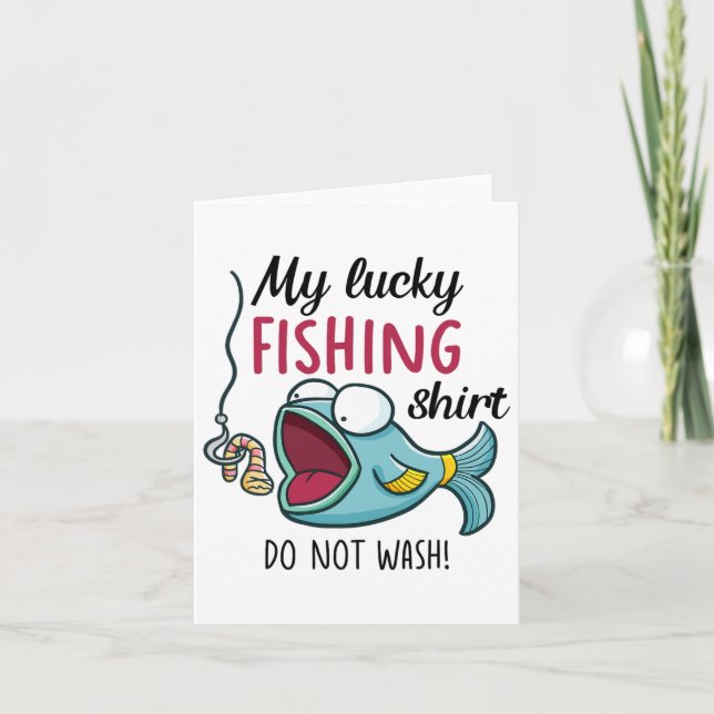 Cartão Camisa De Pesca Sortuda Crianças Jovens Mulheres M (Frente)