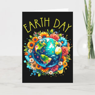 Cartão Camisa Feliz Dia da Terra Terra Fofa Com Floral Te