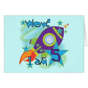 Cartão Camisas de aniversário de 5 de foguetes e presente