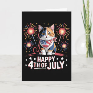 Cartão Camisas engraçadas do 4 de julho Gato Feliz Quatro