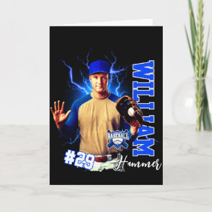 Cartão Camiseta azul de jogador de beisebol um com foto e