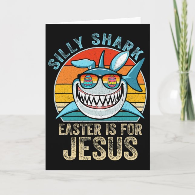 Cartão Camiseta Cristã Retro Silly Shark Tee Páscoa É F (Frente)