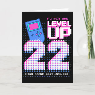 Cartão Camiseta de Aniversário de 22 Anos Level Up Divert