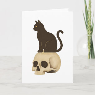 Cartão Camiseta de Caveira de Gato Preto Gótico Estilo de