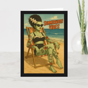 Cartão Camiseta estilo gótico de praia retrô Summerween V