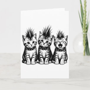 Cartão Camiseta Trio de Gatinho Espinhoso Gato Punk Fofo,