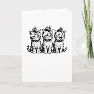 Cartão Camiseta Trio de Gatinho Espinhoso Punk Fofa, Gato