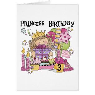 Cartão Camisetas e presentes da Princesa aniversário de 3