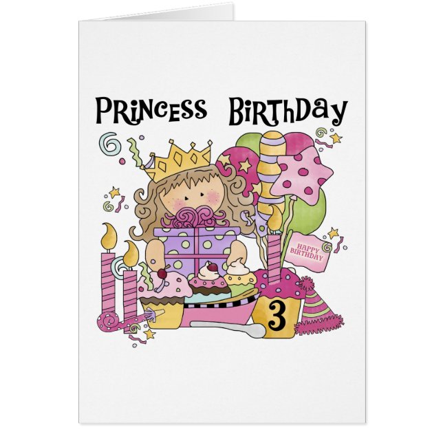 Cartão Camisetas e presentes da Princesa aniversário de 3 (Frente)