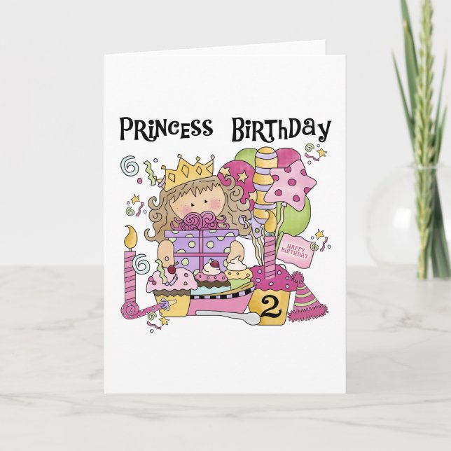 Cartão Camisetas e presentes da Princesa segundo aniversá (Frente)
