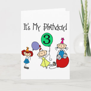Cartão Camisetas e presentes de aniversário de 3 anos de