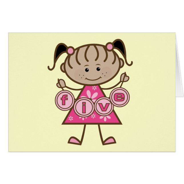 Cartão Camisetas e presentes para 5 de menina (Frente Horizontal)