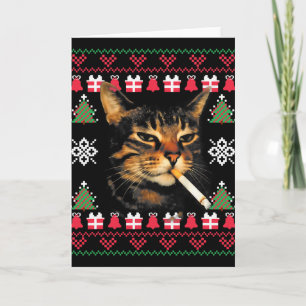 Cartão Camisola Feia de Natal de Gato Fumante Engraçado P