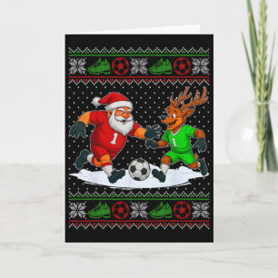 Cartão Camisola Feia de Natal de Rena Jogando Futebol Xm
