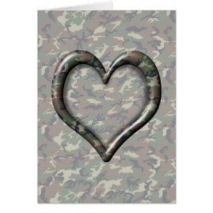 Cartão Camouflage Woodland Forest Heart em Camo