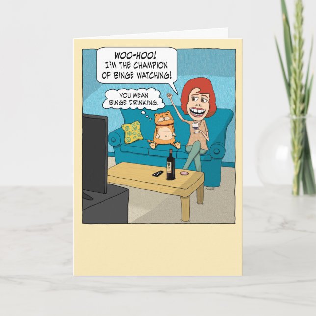 Cartão Campeão da Binge Engraçada Com Aniversário De Gato (Frente)