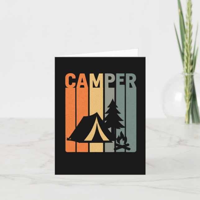 Cartão Camper Retro Funny Camping Tent Fire Pine Tout (Frente)