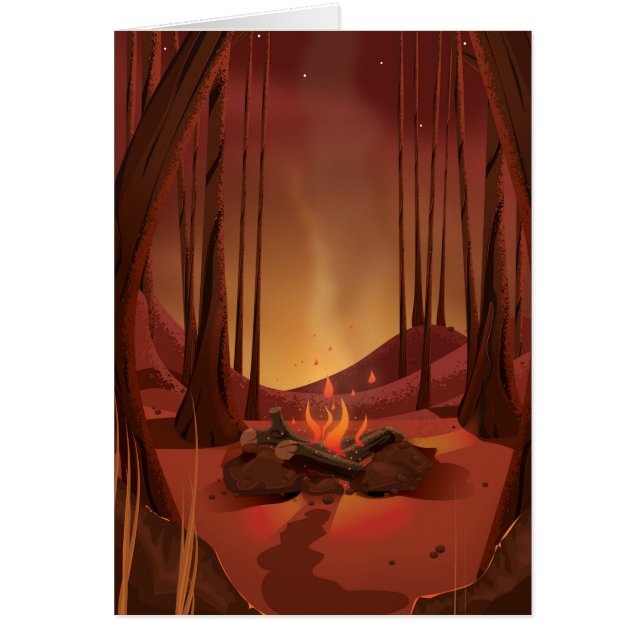 Cartão Campfire na floresta. (Frente)