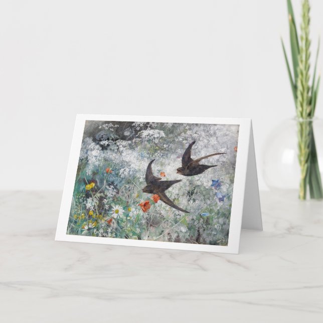 Cartão Campo de andorinha e flores, Bruno Liljefors (Frente)