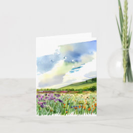 Cartão Campo de flores silvestres aquarela personalizável