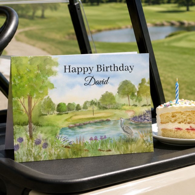 Cartão Campo de Golfe de Aniversário Feliz com Garça Pers (Criador carregado)