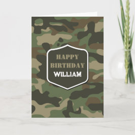 Cartão Camuflagem Verde Camo Exército Monograma Aniversár