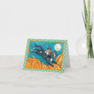 CARTÃO CAMUNDONO BRANCO E GATO NEGRO NA CAÇA DE SCAVENGER