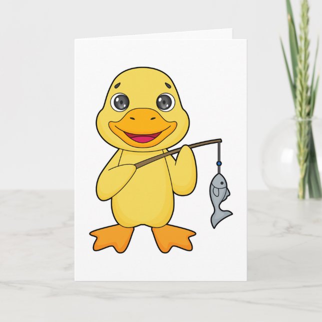 Cartão Cana de pesca de pesca de pato pescador (Frente)