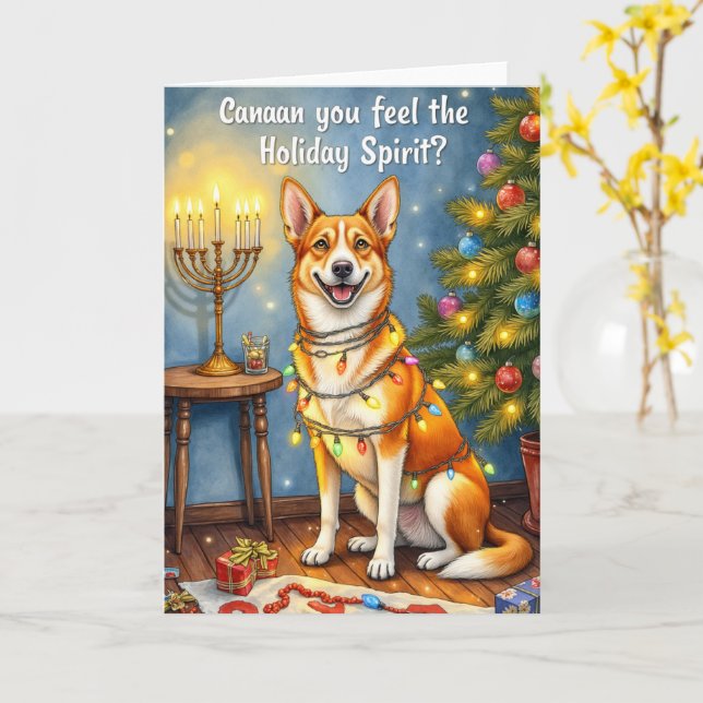 Cartão Canaan Dog Natal Engraçado Feliz Feriado Saudação (Flor Amarela)