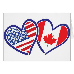 Cartão Canadense e corações da bandeira de América