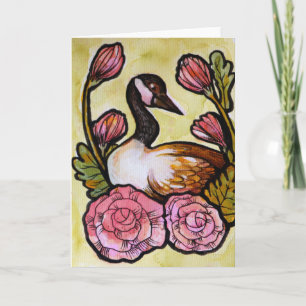 Cartão Canadiano ganso Canadá Geese Pink Arte Floral
