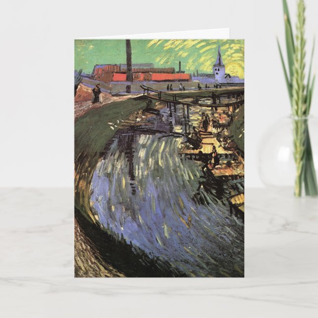 Cartão Canal com Mulheres Lavando por Vincent van Gogh (Frente)