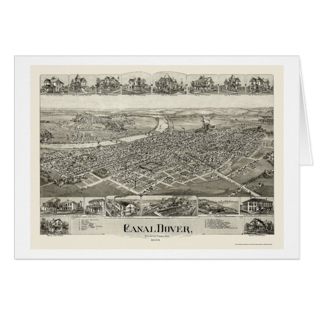 Cartão Canal mapa panorâmico de Dôvar, OH - 1899 (Frente Horizontal)
