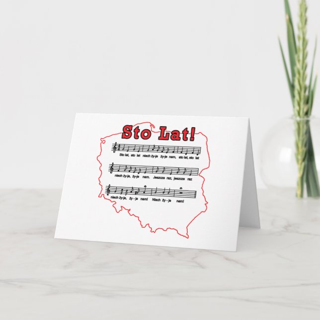 Cartão Canção Sto Lat! Mapa Polonês (Frente)