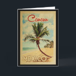 Cartão Cancelar Viagens vintage da Árvore Palm da Placa S<br><div class="desc">Um impressão de arte do México moderno do século médio único,  em estilo poster viagens vintage. Ele apresenta uma palmeira curva na praia arenosa com oceano sob um céu azul nublado.</div>