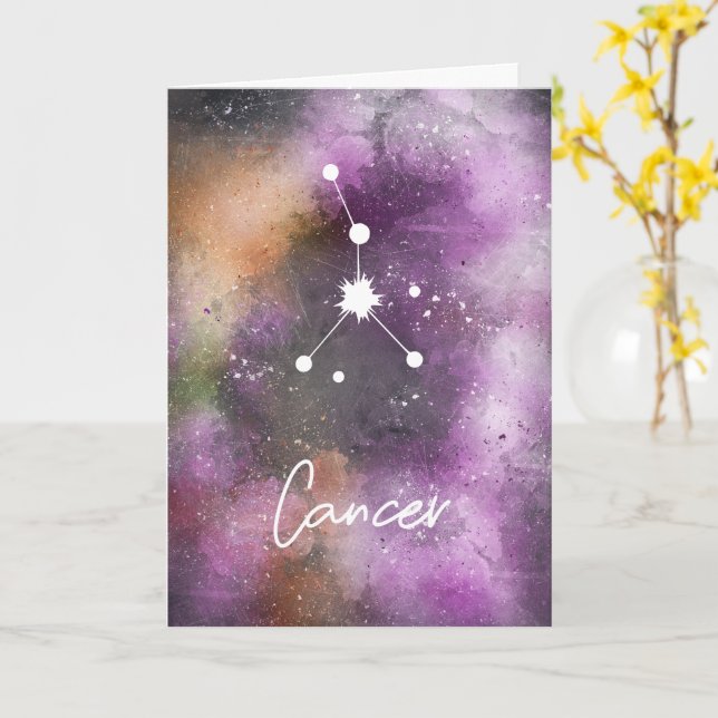 Cartão Cancer Constellation Zodiac Purple Galaxy (Flor Amarela)