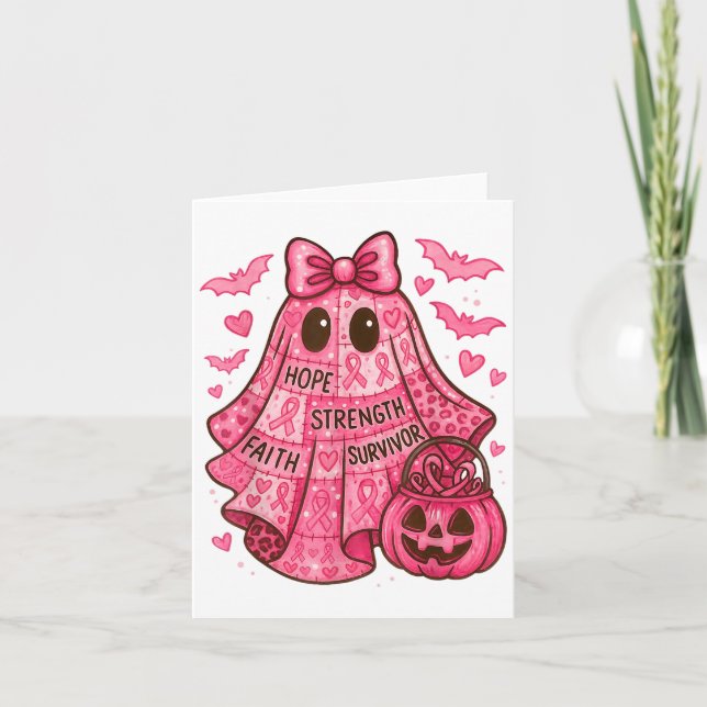 Cartão Cancer da Mama Esperança Força Fé Sobrevivente Fan (Frente)