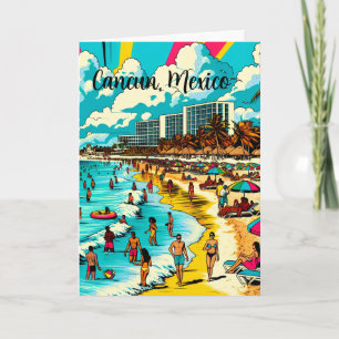 Cartão Cancun México Praia com um Vibe de Pop Art de Quad