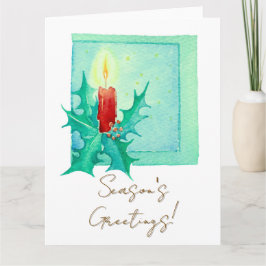 Cartão Candle and holly Christmas Card